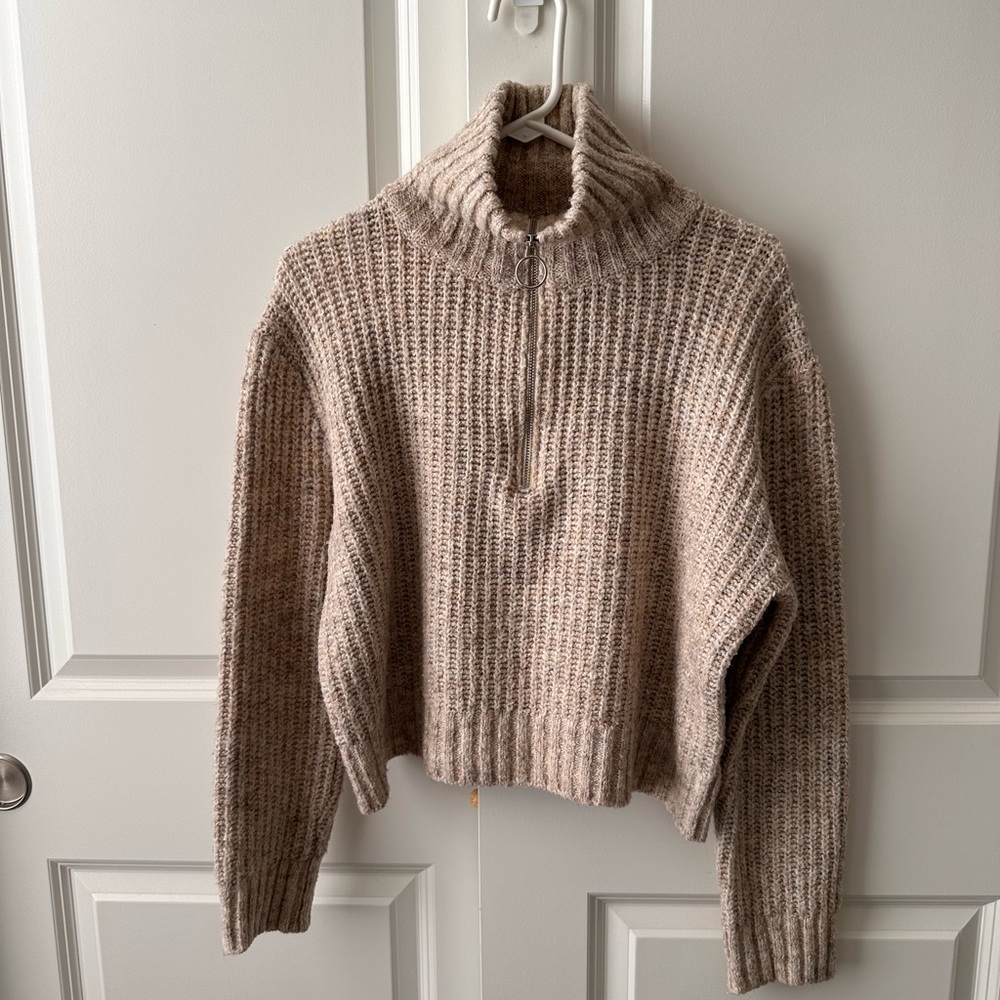 Sincerely Jules Women’s Sz. L Tan Turtleneck Sweater With Zipper